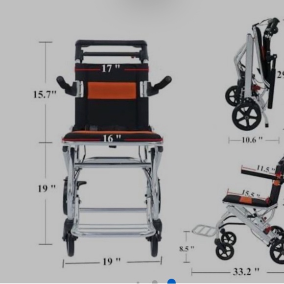 Urge Medical Portable Folding Wheelchair, Travel Wheelchair with handbrake, - Picture 2 of 2